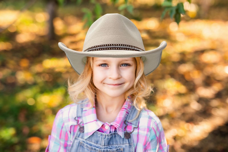 JOYEBUY Western Classic Cowboys Hat for Kids Girls Boy Glitter Buckle Short Wide Brim Cowgirls Hat (US, Age, 6 Years, 12 Years, Beige) - Image 5