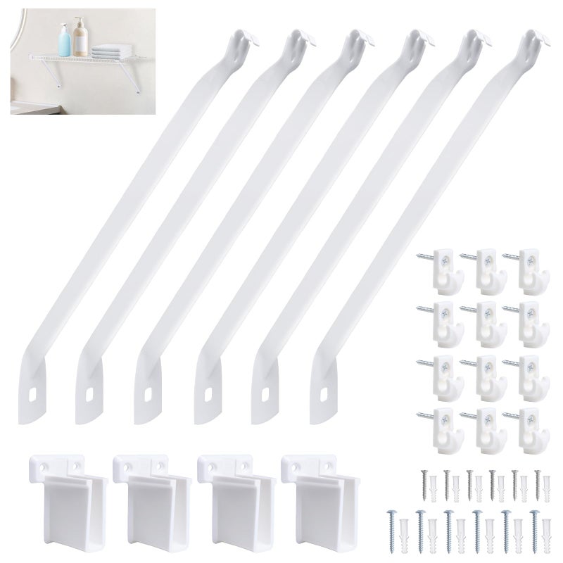 DGSL Wire Shelf Brackets Set 12 Inch Metal White Closet Support Bracket with End Brackets and Clips for Wire Shelving Wall Bracket Installation Support Wire Closet Shelves Racks 6 Pack - Image 2