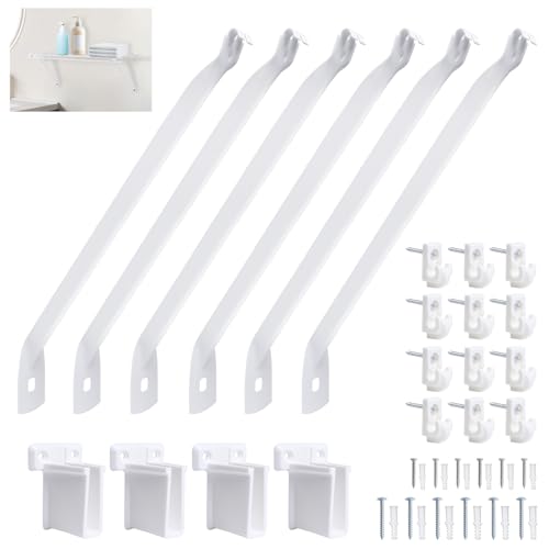 DGSL Wire Shelf Brackets Set 12 Inch Metal White Closet Support Bracket with End Brackets and Clips for Wire Shelving Wall Bracket Installation Support Wire Closet Shelves Racks 6 Pack - Image 1
