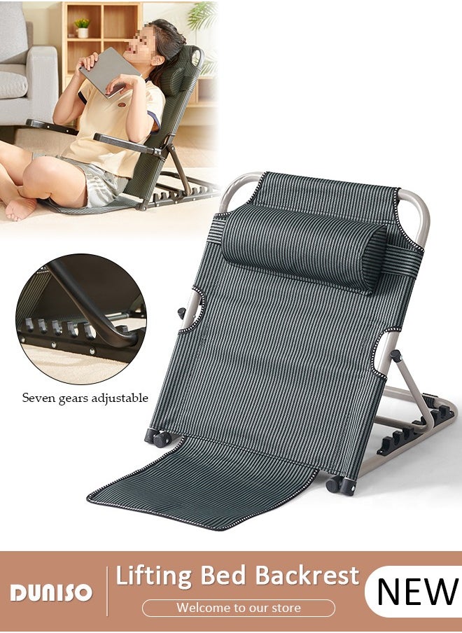 DUNISO Lifting Bed Backrest,Adjustable Sit up Back Rest Multifunctional floor Chair for Bed, Adjustable Bed Backrest Support with Head Pillow for Neck, Head, Lumbar Support,Folding Chair  - Image 1