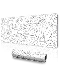 TREYO Minimalist White Topographic Design Large Gaming Mouse Pad – 800 * 300 * 3mm XL Desk Mat | Anti-Slip Base & Spill-Resistant | Stitched Edges for Long-Lasting Durability | Perfect for Keyboard & Mouse Setup  - Image 4
