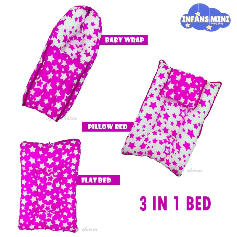 Infans Mini Star-Multi Mega 3 in 1 Baby's Cotton Bed Cum Carry Bed Printed Baby Sleeping Bag-Baby Bed-Infant Portable for Unisex Easily Portable, Light Weight Carry for New Born 4-8 Months Old(Pink) - Image 3