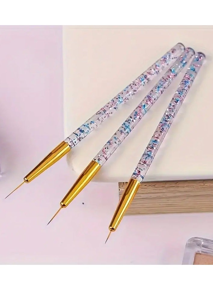 LANGMANNI 3pcs Nail Art Acrylic French Painting Brush, Flower Design Stripes Lines Liner DIY Drawing Pen, Manicure Tool - Image 1
