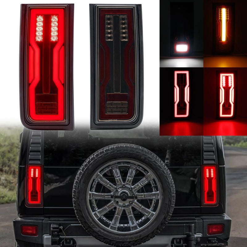 Aexploer Tail Lights LED Compatible with H2 20032009 5 Functions for Rear FogBrakeTurn SignalReverseRunning Lamp Rear Bumper Brake Stop Parking Light AssembliesNot Fit SUT Smoked Lens