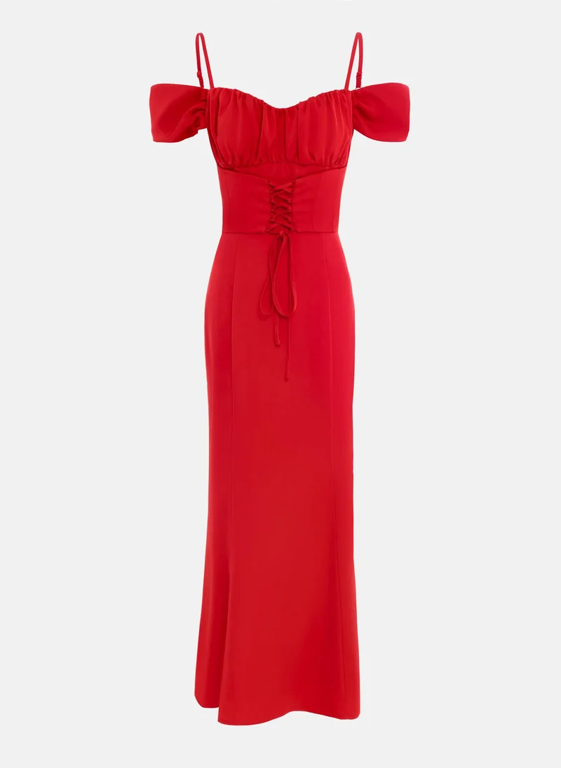 Lichi Short-sleeve midi dress with lace-up waist