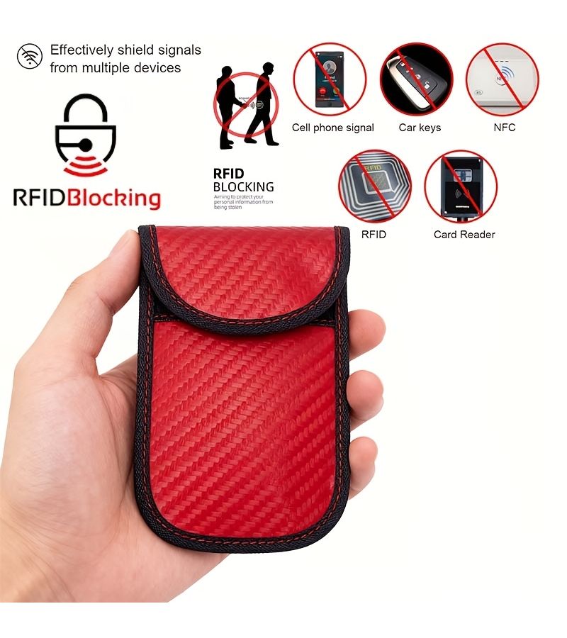 Red RFID Blocking Key Holder for Vehicle Keychain Signal Shield Bag - Image 2
