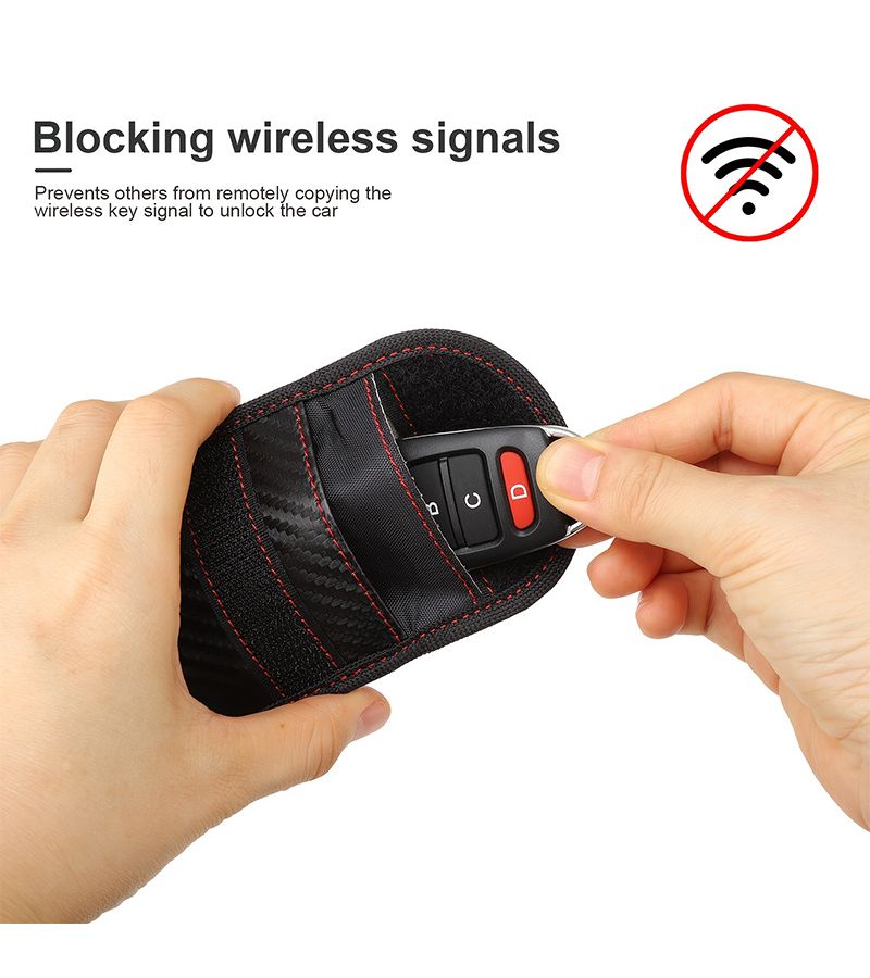Red RFID Blocking Key Holder for Vehicle Keychain Signal Shield Bag - Image 4