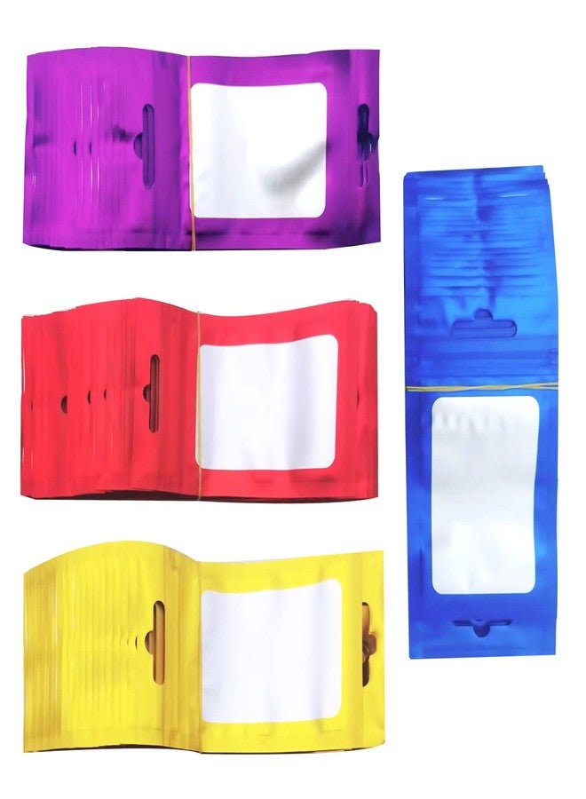 Markeny 200 Pack Mylar Zip Lock Bags Aluminum Foil Bags, Metallic Mylar Foil Flat ZipLock Food Storage Bags Pouch, 6 x 10 cm/ 2.36 x 3.94 inch, 4 Color - Image 1
