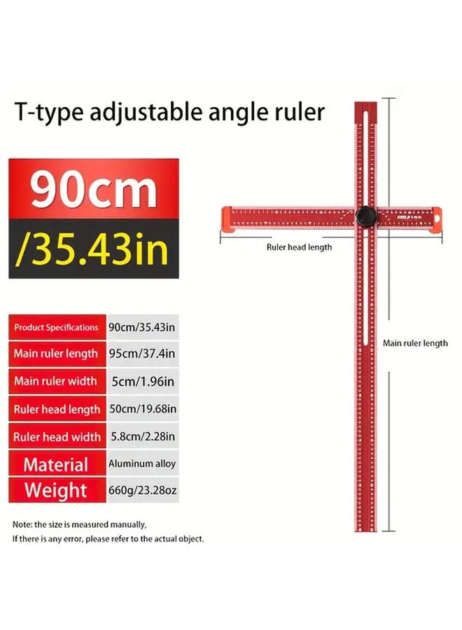 Red Aluminum Alloy Multi Function Movable Angle Ruler 35 43 Inch High Precision Woodworking Tool - Image 1