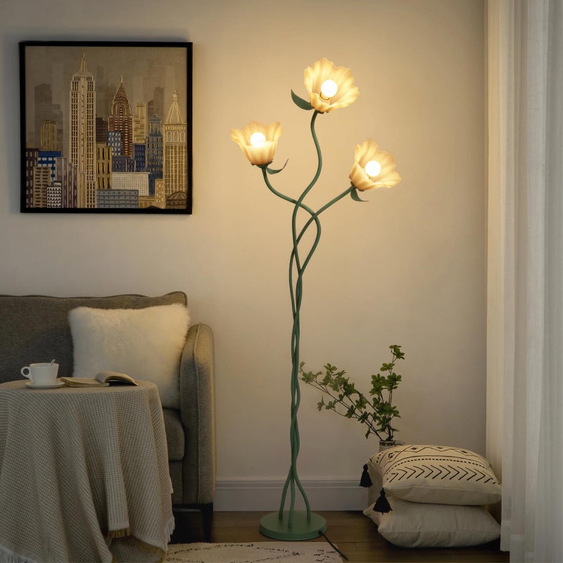 Elaruslux Vintage 3 Heads Flower Floor Lamp with Adjustable Gooseneck Corner Standing Tall Floor Lamp 3 Color Modes for Living Room Bedroom Reading Decoration Vine Floral Lamp with Lily of The Valley - Image 1
