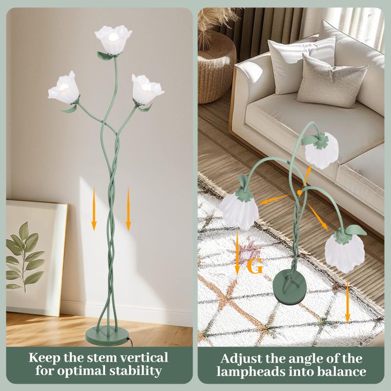 Elaruslux Vintage 3 Heads Flower Floor Lamp with Adjustable Gooseneck Corner Standing Tall Floor Lamp 3 Color Modes for Living Room Bedroom Reading Decoration Vine Floral Lamp with Lily of The Valley - Image 2