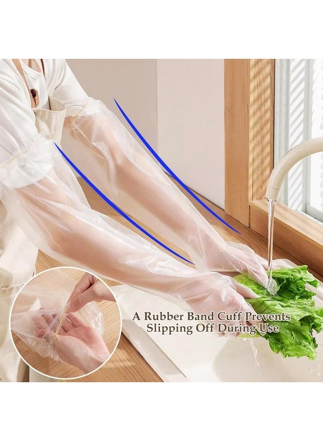 Beauenty 50 Pack Disposable Waterproof Long Arm Glove with Elastic Cuff Household Cleaning Gloves Thick for Kitchen Dishwashing Food Handling Vegetable Washing Gloves - Image 3