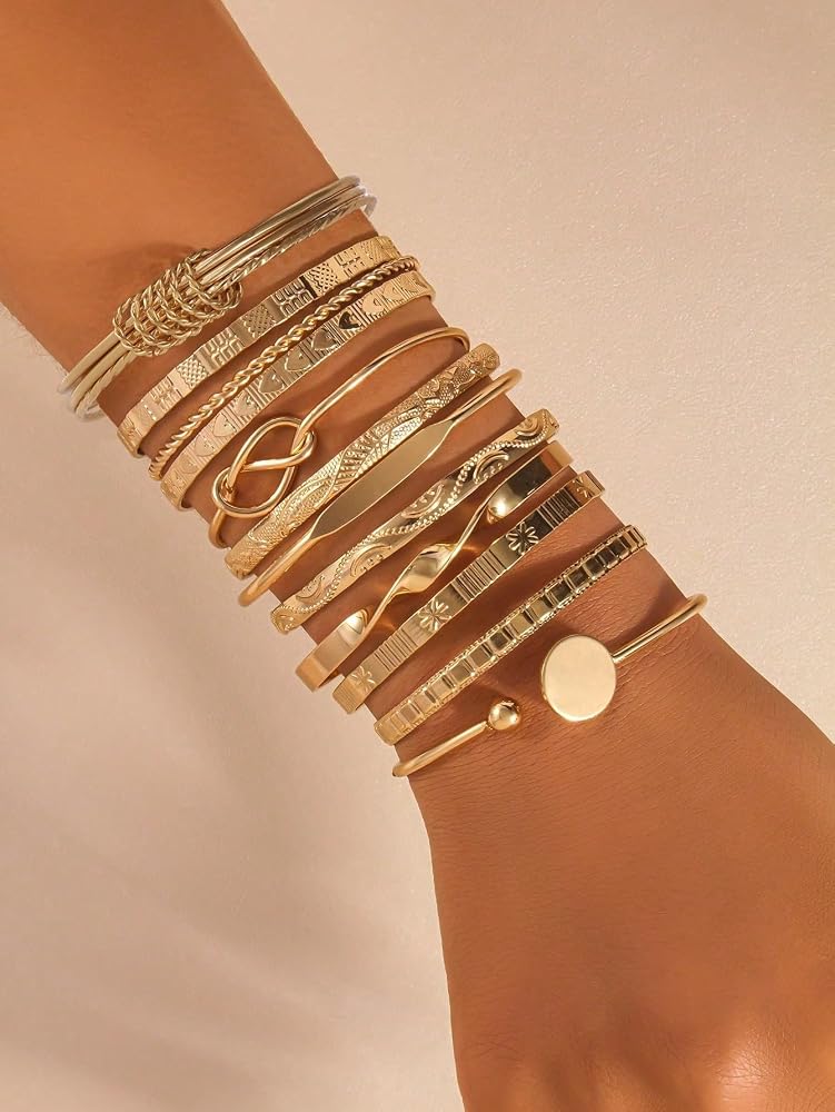 HaveLovely 14K Gold Plated Stackable Bangle Bracelets for Women, 12PCS Indian Style Multi Layer Textured Chunky Bangles Set, Boho Gold Jewelry for Daily Wear Party Traditional Cultural Outfits - Image 2
