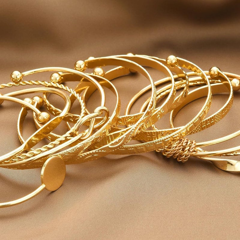 HaveLovely 14K Gold Plated Stackable Bangle Bracelets for Women, 12PCS Indian Style Multi Layer Textured Chunky Bangles Set, Boho Gold Jewelry for Daily Wear Party Traditional Cultural Outfits - Image 4