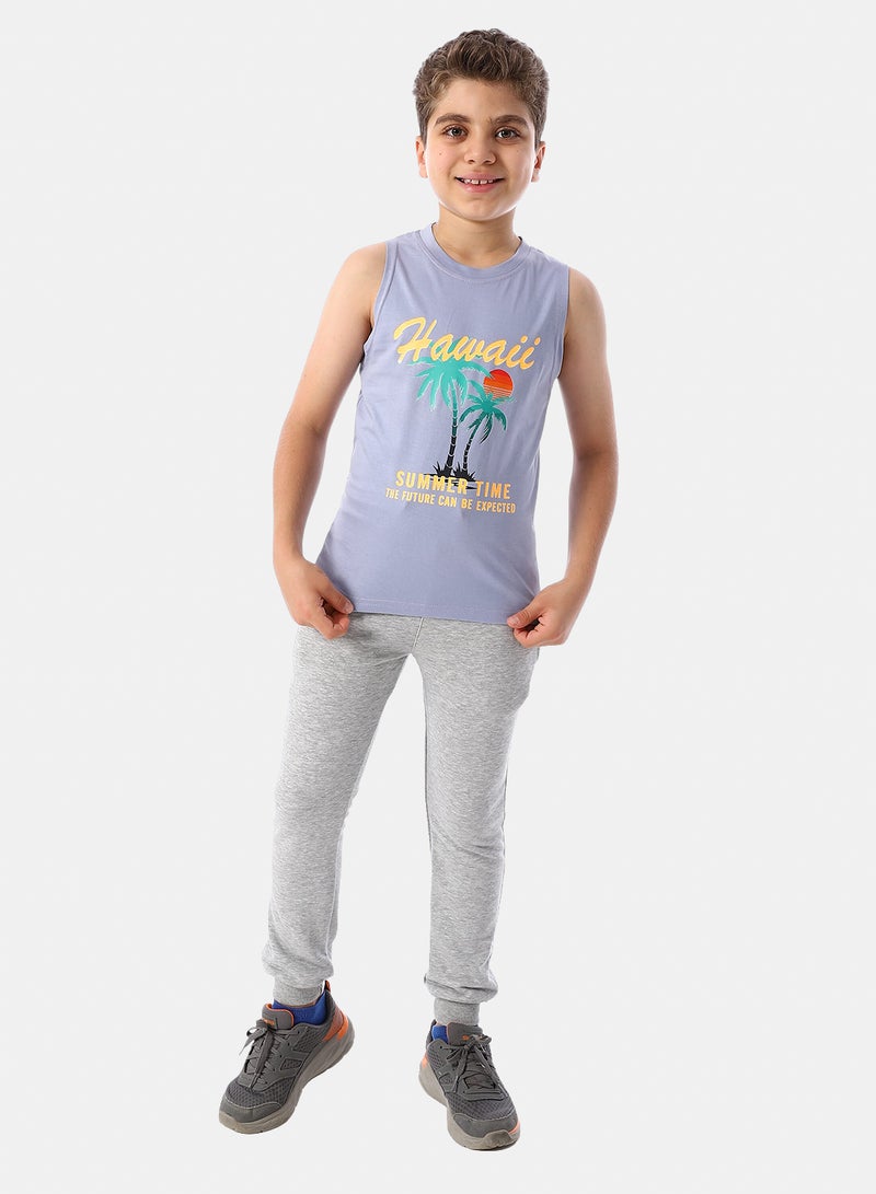 Andora Elastic Waist Boys' Sweatpants - Heather Light Grey - Image 5