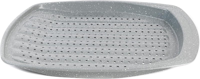 Salter BW08473G Marblestone 38cm Oven Tray - Non-Stick Baking, Crisper & Chip Tray, Holes for Even Cooking, Carbon Steel, Oven Safe Up to 220 Degrees, Strong/Durable, Wedges, Vegetables, Pizza Tray - Image 1
