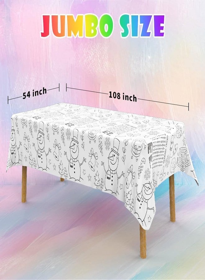 Labeol 1 Pack Christmas Tablecloth, 108"x 54" Christmas Coloring Tablecloth for Kids, Santa Claus Snowman Reindeer Maze Color-in Paper Table Cover for Winter Party Arts and Crafts - Image 2