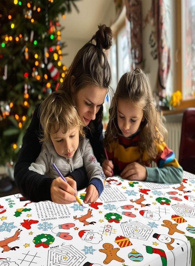 Labeol 1 Pack Christmas Tablecloth, 108"x 54" Christmas Coloring Tablecloth for Kids, Santa Claus Snowman Reindeer Maze Color-in Paper Table Cover for Winter Party Arts and Crafts - Image 4