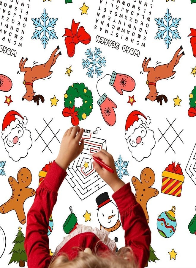 Labeol 1 Pack Christmas Tablecloth, 108"x 54" Christmas Coloring Tablecloth for Kids, Santa Claus Snowman Reindeer Maze Color-in Paper Table Cover for Winter Party Arts and Crafts - Image 3