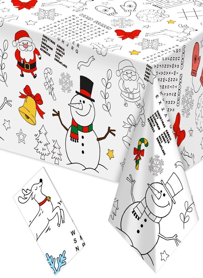 Labeol 1 Pack Christmas Tablecloth, 108"x 54" Christmas Coloring Tablecloth for Kids, Santa Claus Snowman Reindeer Maze Color-in Paper Table Cover for Winter Party Arts and Crafts - Image 1