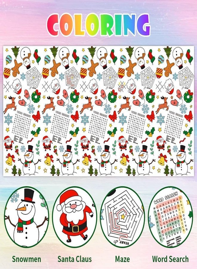 Labeol 1 Pack Christmas Tablecloth, 108"x 54" Christmas Coloring Tablecloth for Kids, Santa Claus Snowman Reindeer Maze Color-in Paper Table Cover for Winter Party Arts and Crafts - Image 5