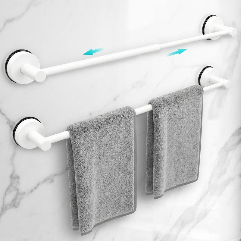 WingWider Adjustable Suction Cup Towel Bar for Bathroom Wall,14.6Inch~24 Inch Towel Racks for Bathroom,Stainless Steel Bath Towel Holder for Shower,2 Pack(Matte White) - Image 1