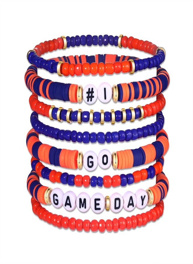 CEALXHENY Game Day Bracelets for Women Red Blue Spirit Day Accessories Stackbale Clay Heishi Bracelets Beaded Stretch Bracelet Football Mom Accessories Outfits Jewelry Gifts (Orange Navy 1) - Image 1