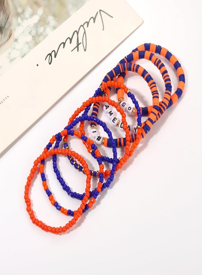 CEALXHENY Game Day Bracelets for Women Red Blue Spirit Day Accessories Stackbale Clay Heishi Bracelets Beaded Stretch Bracelet Football Mom Accessories Outfits Jewelry Gifts (Orange Navy 1) - Image 4