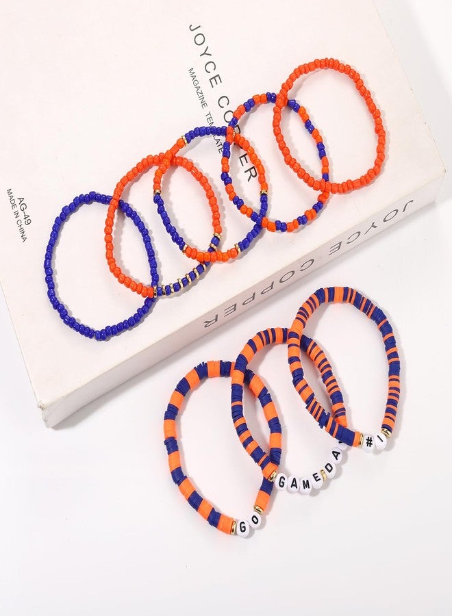 CEALXHENY Game Day Bracelets for Women Red Blue Spirit Day Accessories Stackbale Clay Heishi Bracelets Beaded Stretch Bracelet Football Mom Accessories Outfits Jewelry Gifts (Orange Navy 1) - Image 5