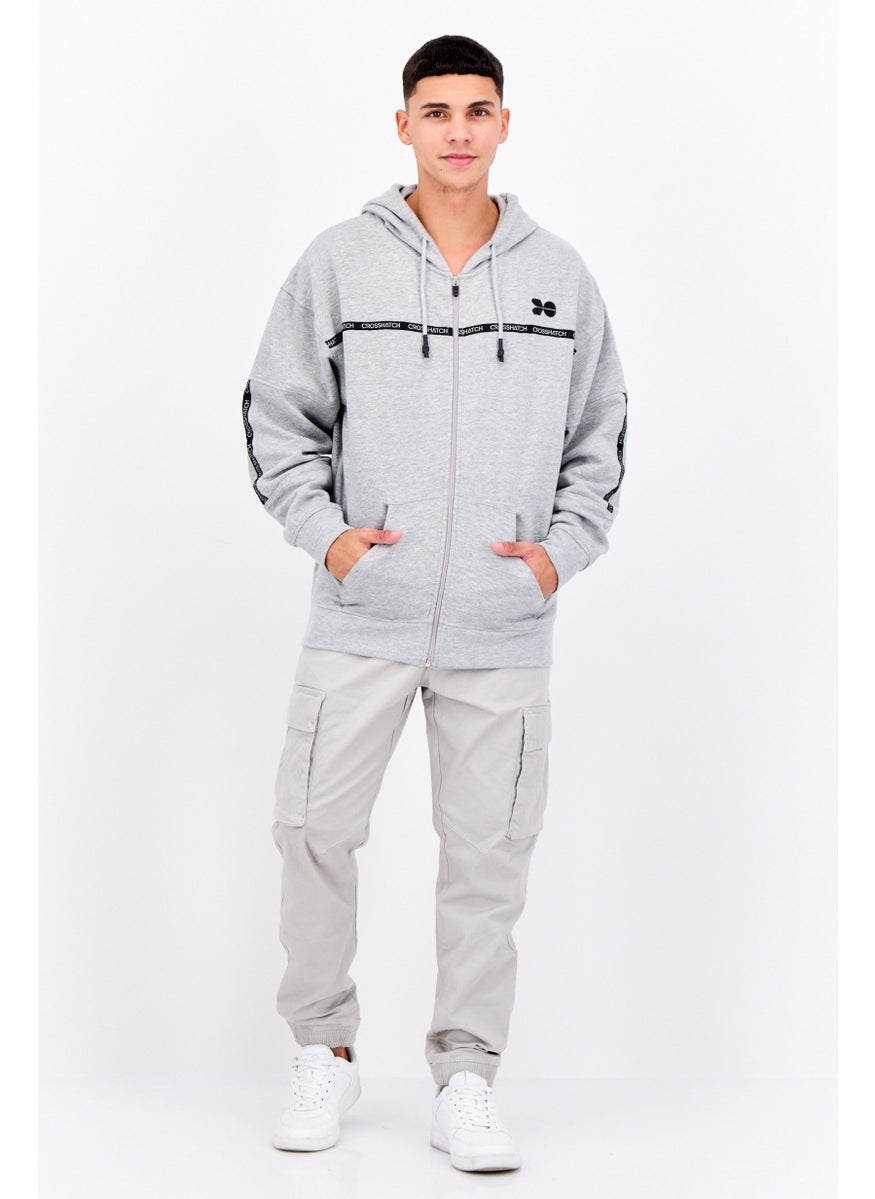 CROSSHATCH - Men Full Zipper Long Sleeve Brand Logo Sweatshirt, Grey - Image 1