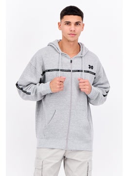 Men Full Zipper Long Sleeve Brand Logo Sweatshirt, Grey