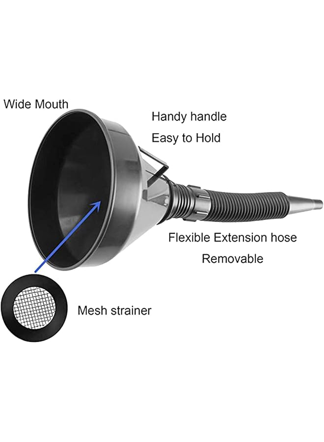 KASTWAVE Plastic Large Funnels Wide Mouth With Strainer, 2 Pcs Oil Funnel Automotive Flexible With Hose For Cars And Motorcycles, Engine Oil, Liquid, Diesel, Kerosene And Gasoline With Flexible Spout Extension - Image 3