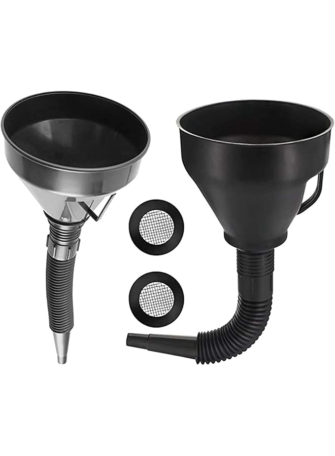 KASTWAVE Plastic Large Funnels Wide Mouth With Strainer, 2 Pcs Oil Funnel Automotive Flexible With Hose For Cars And Motorcycles, Engine Oil, Liquid, Diesel, Kerosene And Gasoline With Flexible Spout Extension - Image 1