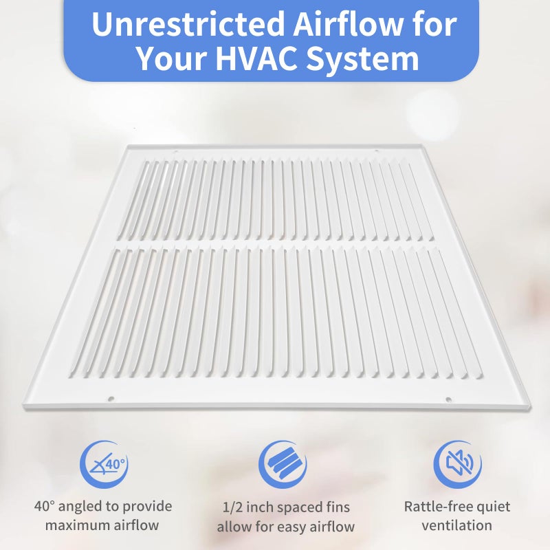 Howeall 14"W x 6"H [Duct Opening Size] Steel Return Air Grille, Air Return Vent Cover for Ceiling and Sidewall - HVAC Air Vent Covers - [Outer Dimensions: 15.75"W x 7.75"H] - Image 4