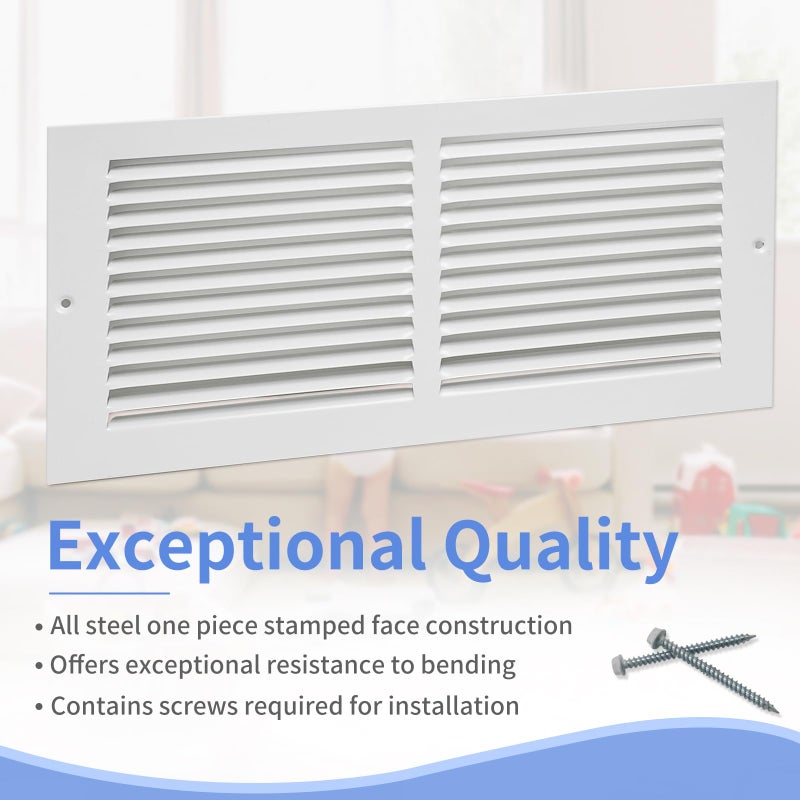 Howeall 14"W x 6"H [Duct Opening Size] Steel Return Air Grille, Air Return Vent Cover for Ceiling and Sidewall - HVAC Air Vent Covers - [Outer Dimensions: 15.75"W x 7.75"H] - Image 2