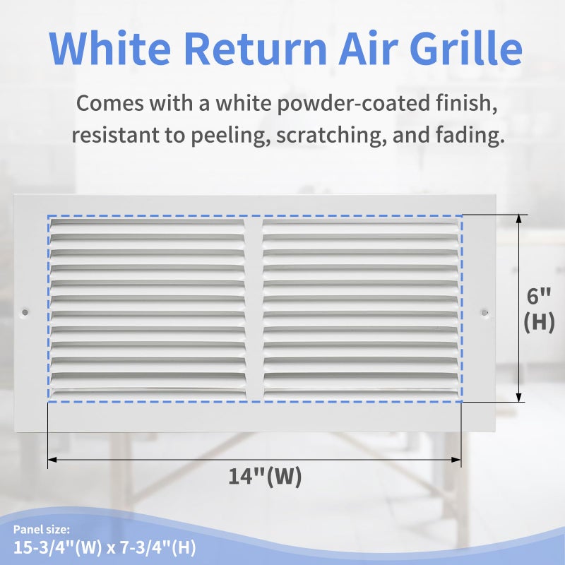 Howeall 14"W x 6"H [Duct Opening Size] Steel Return Air Grille, Air Return Vent Cover for Ceiling and Sidewall - HVAC Air Vent Covers - [Outer Dimensions: 15.75"W x 7.75"H] - Image 3