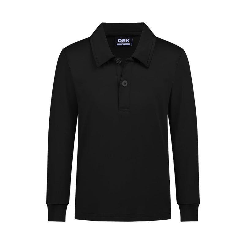 QBK Boys' Performance Polo Kids Collared Golf Shirts Long Sleeve School Uniform for 4T-16Y(Black XS) - Image 1