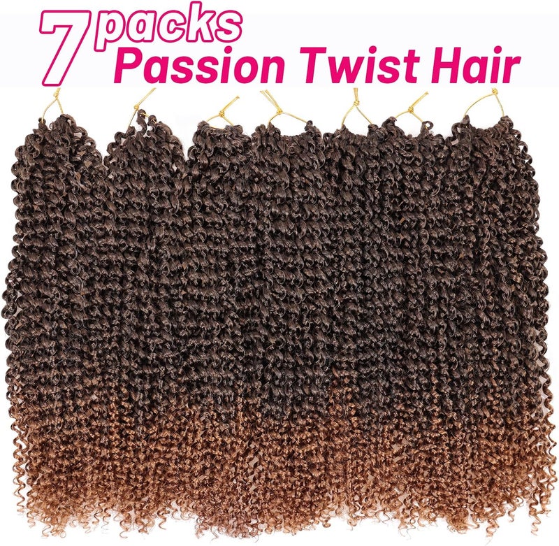 Dorsanee Ombre Brown Passion Twist Hair 16 Inch 7 Packs Water Wave Crochet Hair Long Bohemian Curly Braiding Hair for Butterfly Locs, Faux Locs, Boho Style Spring Twist Crochet Braids (T30#) - Image 2