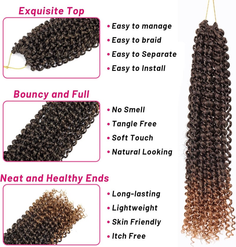 Dorsanee Ombre Brown Passion Twist Hair 16 Inch 7 Packs Water Wave Crochet Hair Long Bohemian Curly Braiding Hair for Butterfly Locs, Faux Locs, Boho Style Spring Twist Crochet Braids (T30#) - Image 5