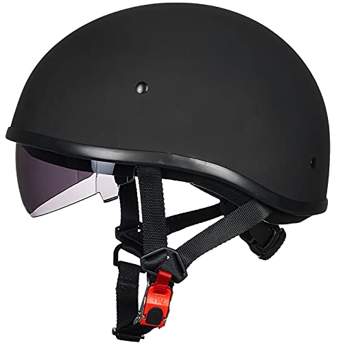 ILM Motorcycle Half Helmet with Sunshield Quick Release Strap Half Face Fit for Cruiser Scooter DOT Approved 883V Matte Black Medium