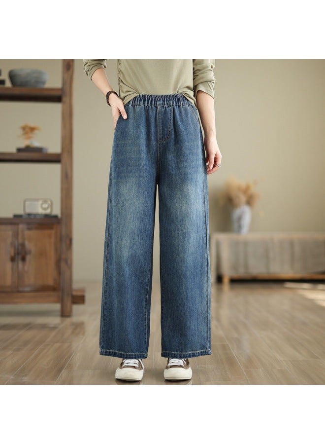 Spring And Autumn Loose Light Plate Jeans Women's High Waist Slimming Plus Size Loose Waist Wide Leg Pants For Women 