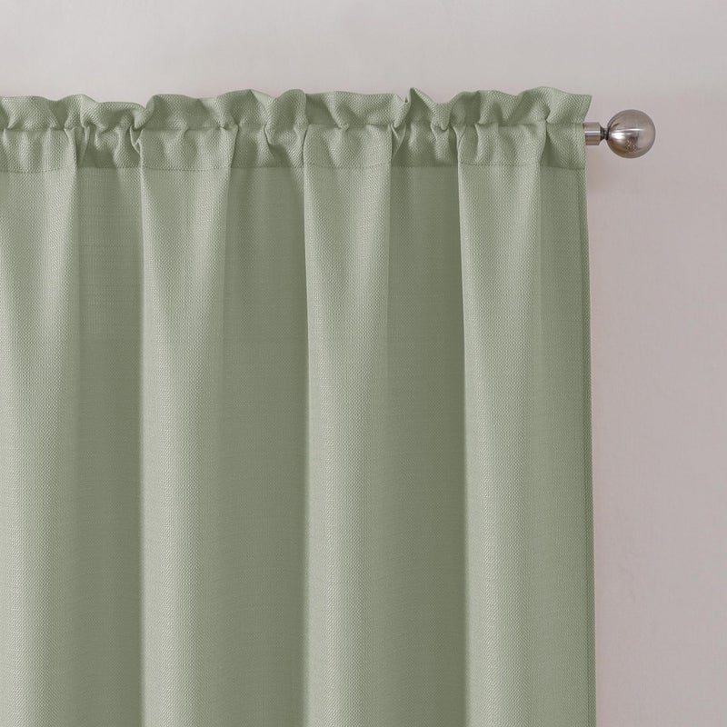 Chyhomenyc Bennett Light Green Window Valance, Faux Linen Slub Textured Semi Sheer Small Kitchen Cafe Valance, 30Wx14L, 2 Piece - Image 4