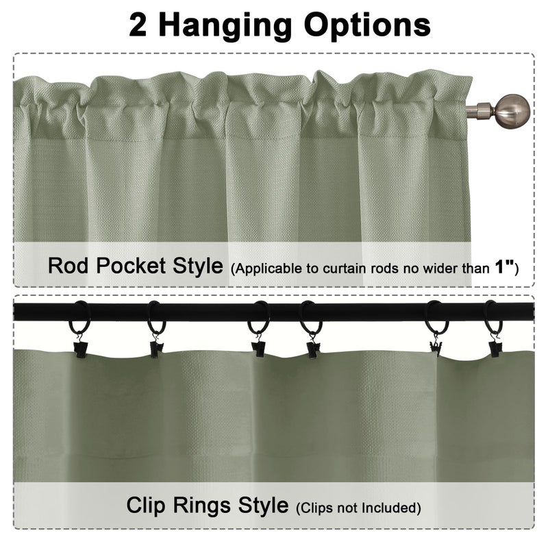 Chyhomenyc Bennett Light Green Window Valance, Faux Linen Slub Textured Semi Sheer Small Kitchen Cafe Valance, 30Wx14L, 2 Piece - Image 3
