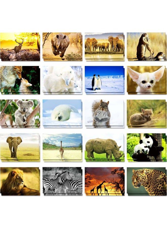 Outus 60 Pieces Wild Animal Themed Blank Postcards 20 Designs Postcards Pandas Lions Polar Bears Giraffes Elephants Animal Greeting Postcards, 4 x 6 Inches - Image 1