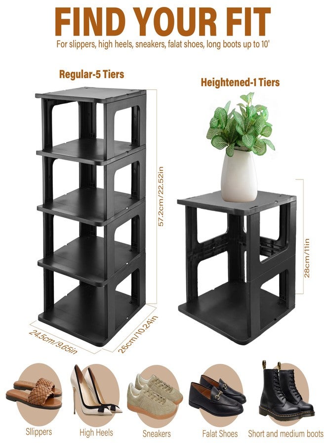Vynora 5 Tier Vertical Shoe Rack, Tall Shoe Storage Standing Shelf for Entryway, Durable Stackable Shoes Tower, Space Saving Shoes Storage for Closet, Garage (Black) - Image 2