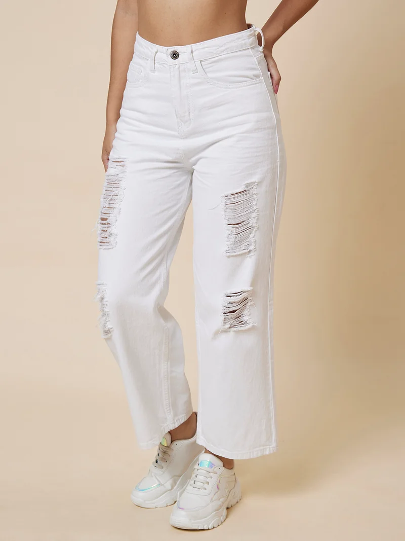 globus Women Boyfriend Fit Mid-Rise Highly Distressed Jeans