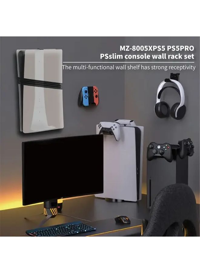 حامل حائطي لجهاز PS5 مخصص لـ PS5 Pro Slim باللون الأسود، مثالي لتوفير المساحة هدية للاعبين - Image 5
