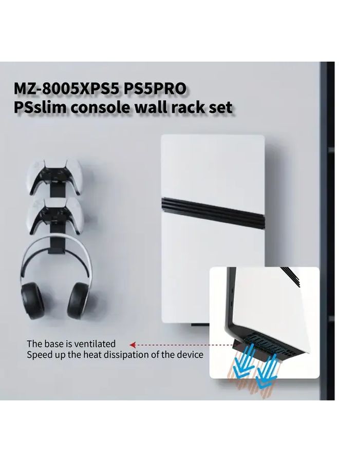 حامل حائطي لجهاز PS5 مخصص لـ PS5 Pro Slim باللون الأسود، مثالي لتوفير المساحة هدية للاعبين - Image 4