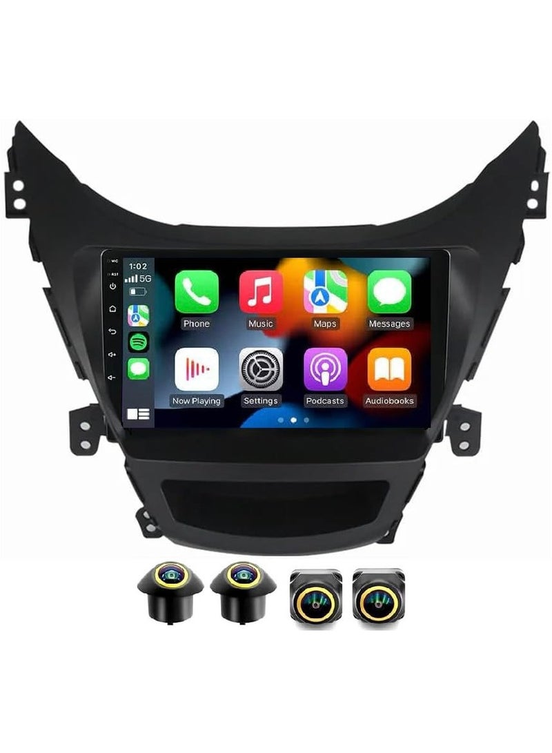 SHEZA STAR Android Car Stereo for HYUNDAI ELANTRA 2012-2013 4GB RAM 64GB ROM Support Carplay, M-Link Wi-Fi BT, Radio GPS, 9 Inch IPS.QLED, interface, Screen with 360D Camera Included - Image 1