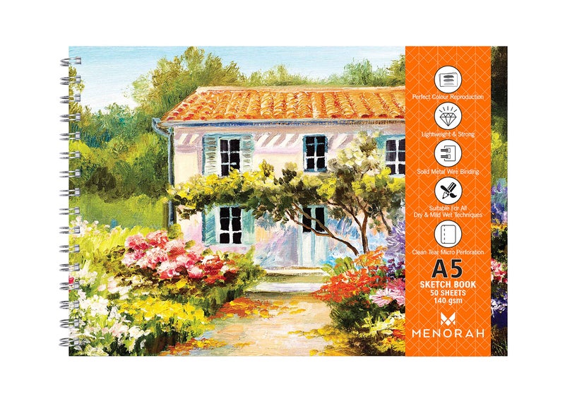 MENORAH - A5 - Sketch Book - 140 GSM | (50Sheets/100Pages) | A5 Drawing Books | Metal Wire-O Bound Sketchbooks | (14.8 Cm x 21 Cm)-(Magnificent Manor) - Image 1